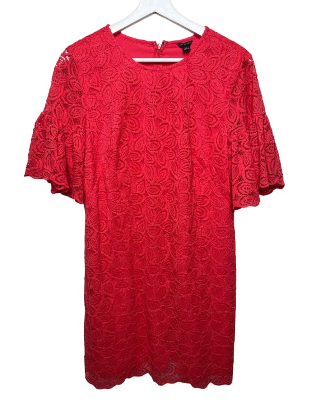 Ann Taylor Womens 6 Pink Lace Shift Dress Short Sleeve Career Cocktail
